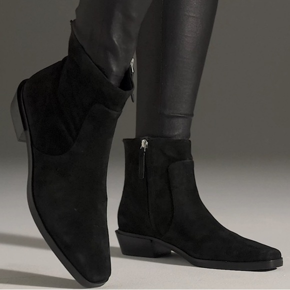 NWOB Franco Sarto A-Yeni Black Suede Stacked Heel Ankle Boots $170 size 6 - Picture 4 of 13